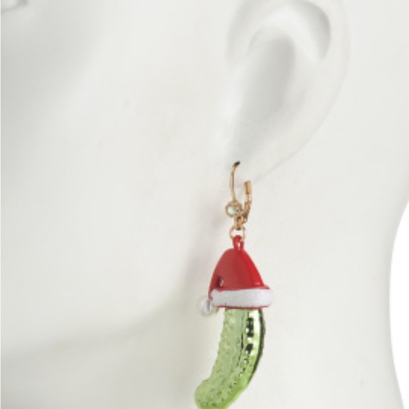 Betsey Johnson Festive Pickle Earrings with Santa Hat - Picture 2 of 4